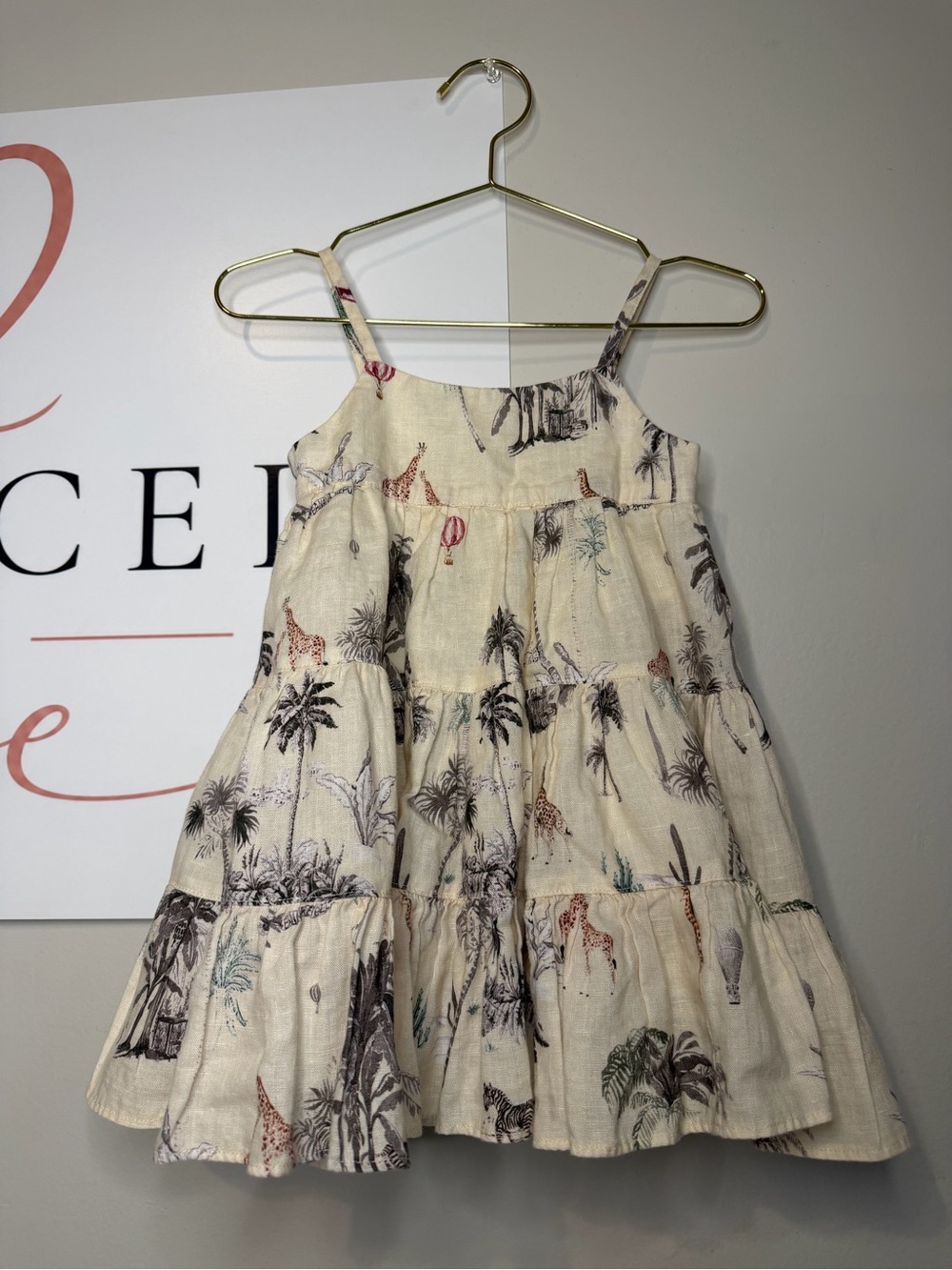 Banana Republic Cream Safari Print Tiered Dress